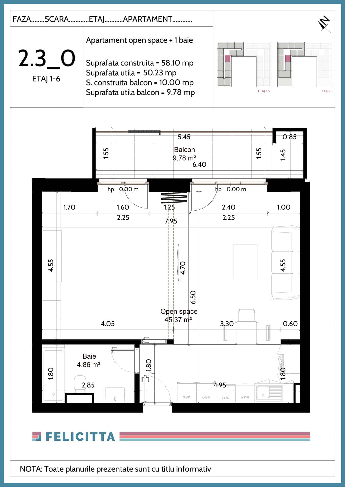 2.3_0-Apartament open space + 1 baie-