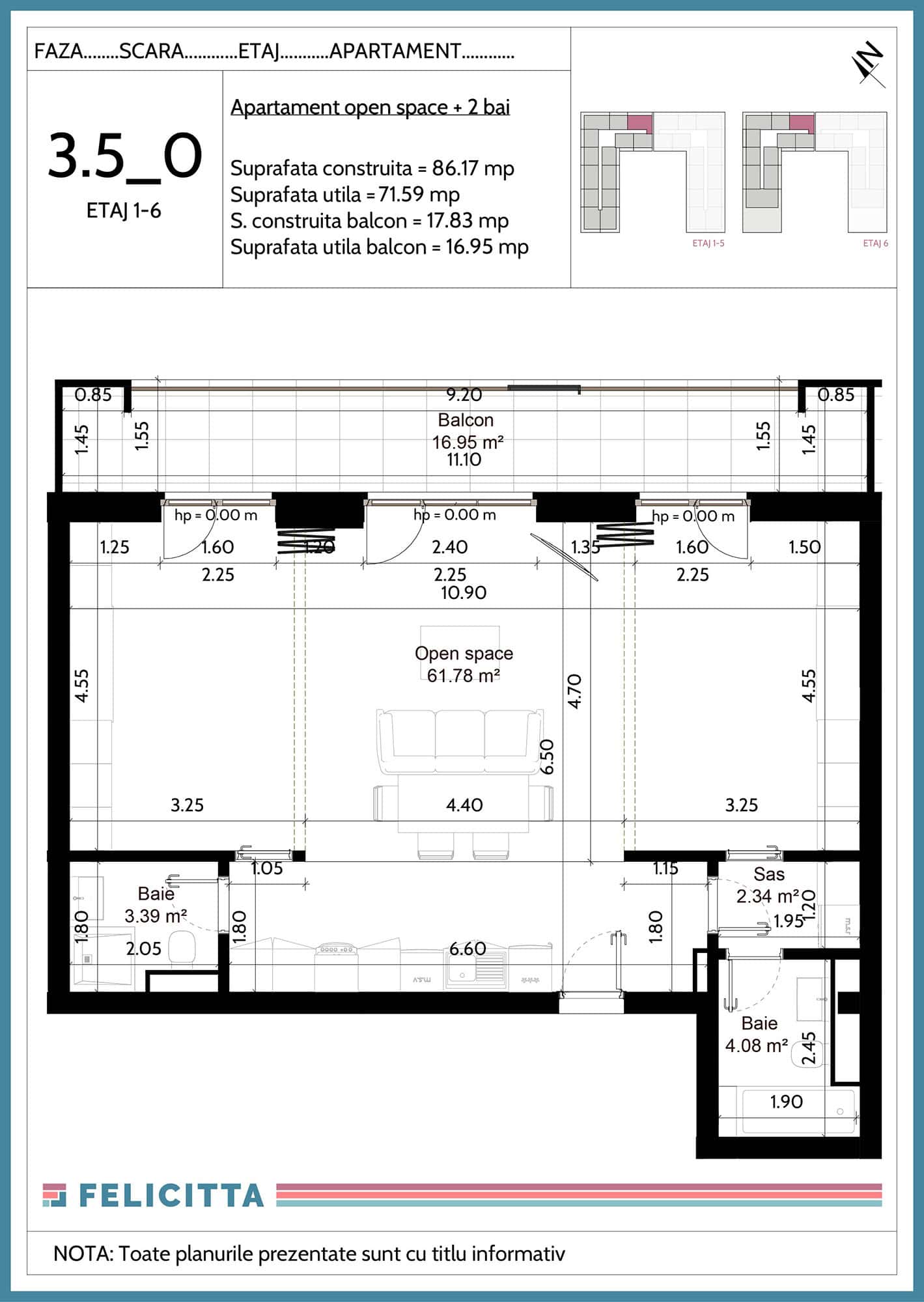 3.5_0-Apartament open space + 2 bai-